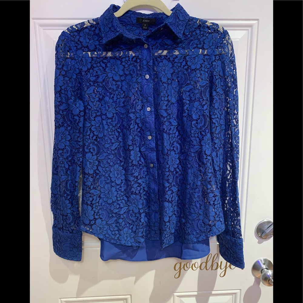 J. Crew Royal Blue lace button down